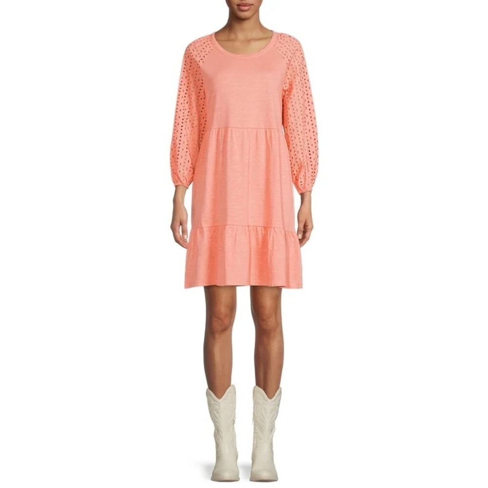 NWT Time & Tru Eyelet Sleeve Tiered Dress